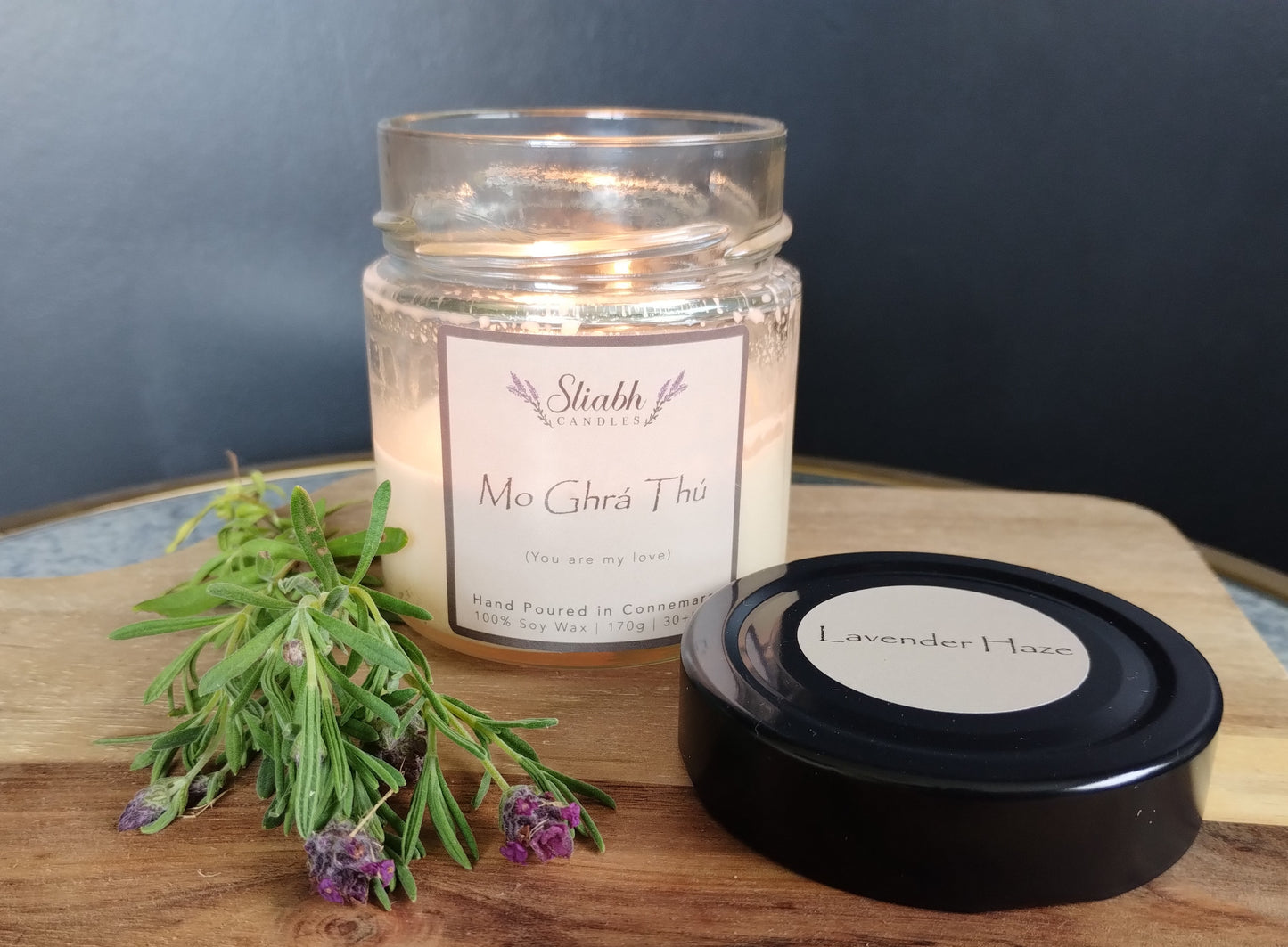'Mo Ghrá Thú' | 'My Love' A beautiful gift for that special someone for Valentine's Day. The perfect Irish gift for any occasion. Sliabh Candles are hand-poured in small batches in Connemara. Each candle has an Irish 'Seanfhocal' (proverb) or saying. They are made from 100% Soy Wax with cotton and linen wicks. The candles are made in a recyclable glass jar. All candles come in a jute drawstring gift bag.