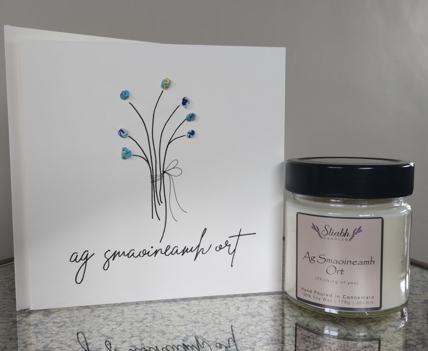Thinking of you Candle & Card Set | Ag Smaoineamh Ort | Thoughtful gift | Handmade in Connemara