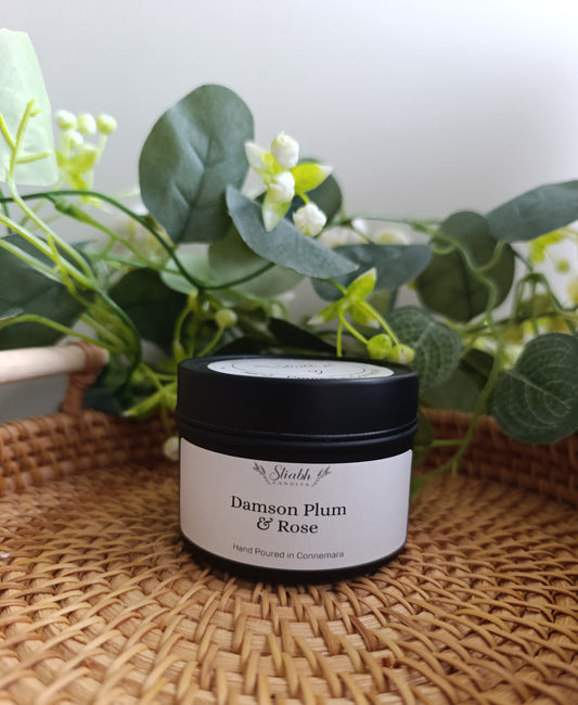Damson, Plum & Rose Travel Tin Candle – Handmade in Connemara