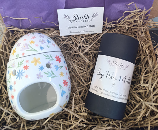 Spring Floral Print Wax Burner Gift Set with Soy Wax Melts
