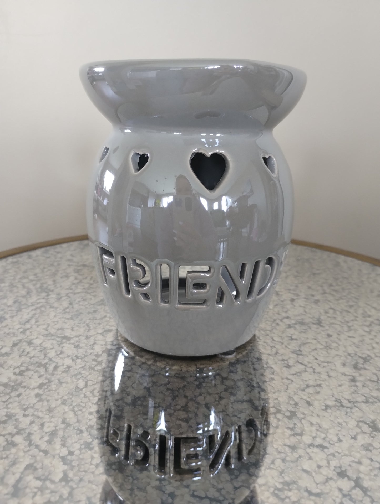 Friends Oil Burner & Wax Warmer | Grey Lustre Ceramic | Heart Cutout