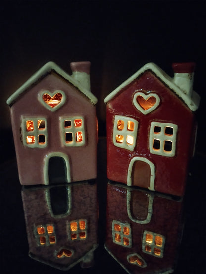 Red Pottery Cottage Wax / Oil Warmer | Handpainted | Gift