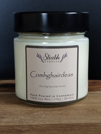 Sliabh Candles Comghairdeas Congratulations Soy Wax Candle. Handmade in Ireland. Irish Gift. Well done, 