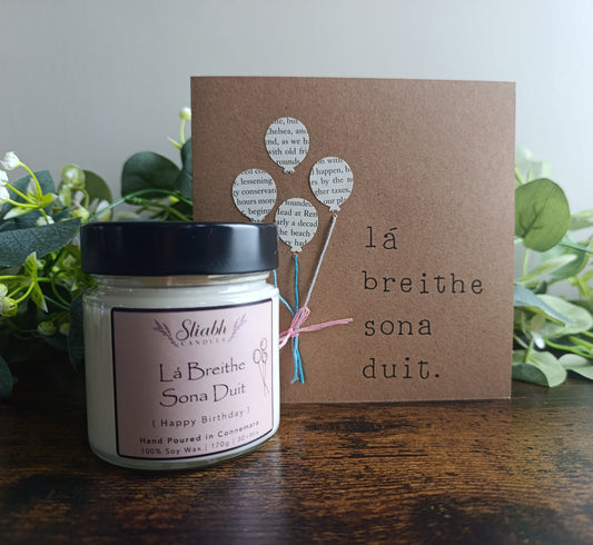 Irish Birthday Candle & Card Gift Set – Handmade in Connemara