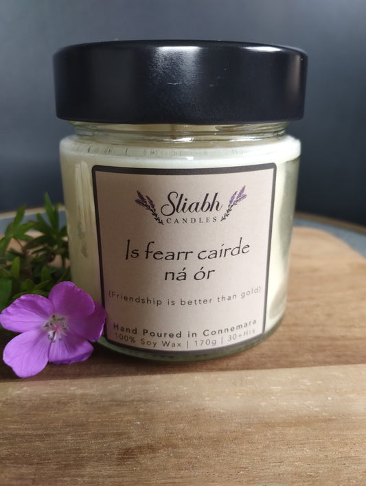 Sliabh Candles Friendship is better than gold | Is fearr cairde ná ór | Handmade Soy Wax Candle Gift | Friendship present