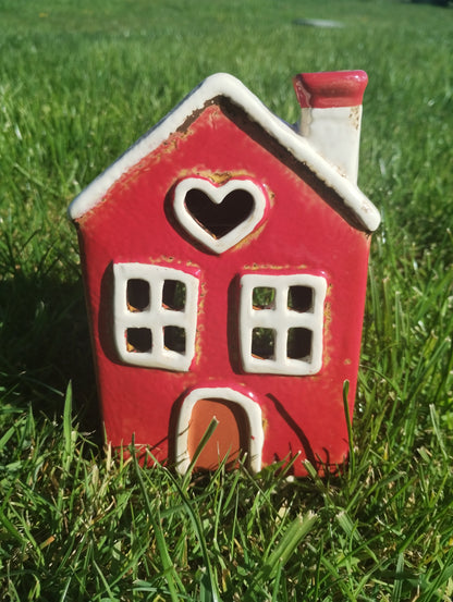 Red Pottery Cottage Wax / Oil Warmer | Handpainted | Gift