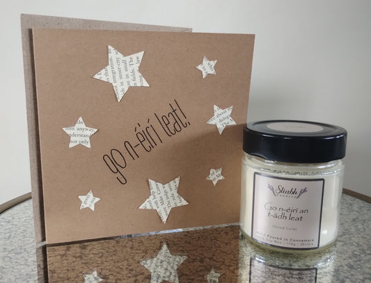 Good Luck Candle & Card Set | Go n-éirí an t-ádh leat | best of luck gift | Handmade in Connemara