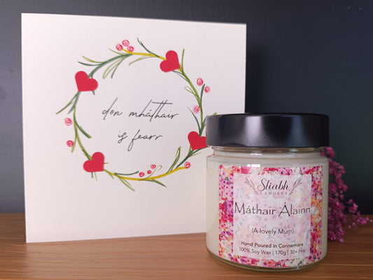 Máthair Álainn Candle & Card Set | A lovely Mum Mother's Day Gift Set