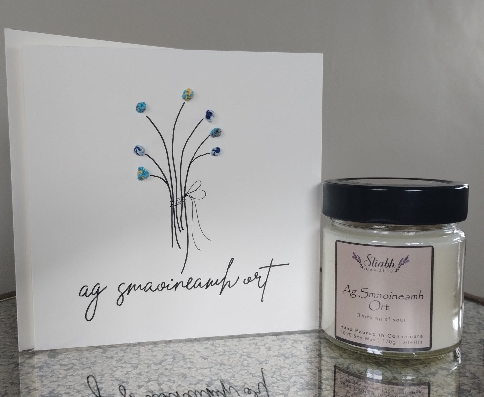 Thinking of you Candle & Card Set | Ag Smaoineamh Ort | Thoughtful gift | Handmade in Connemara 