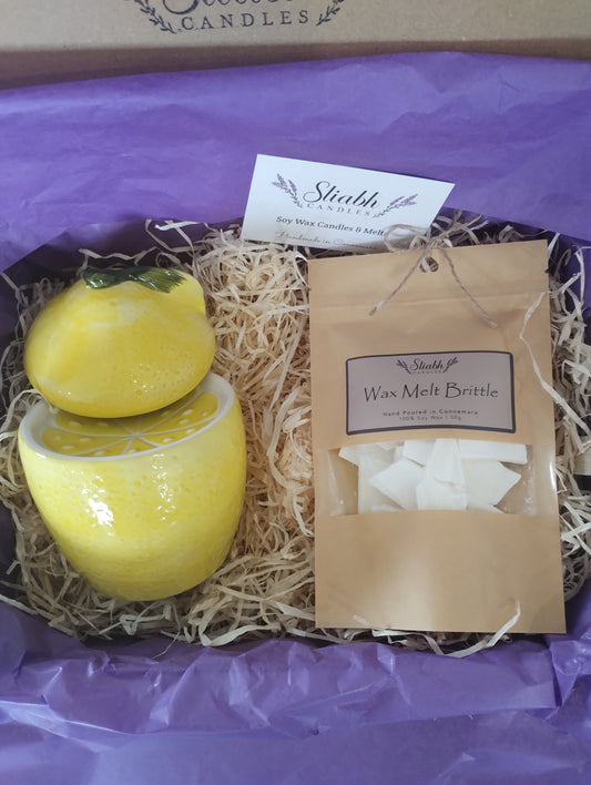 Lemon Ceramic Burner & Lemongrass Wax Melts Set | Gift Box Set | Gift for all Occasions