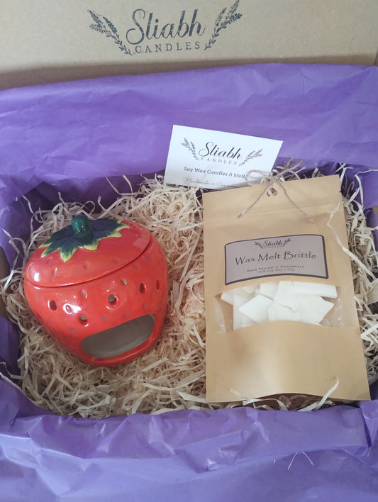 Strawberry Gift Box Set |  Wax Melt Burner | Strawberry & Rhubarb Soy Wax Melts