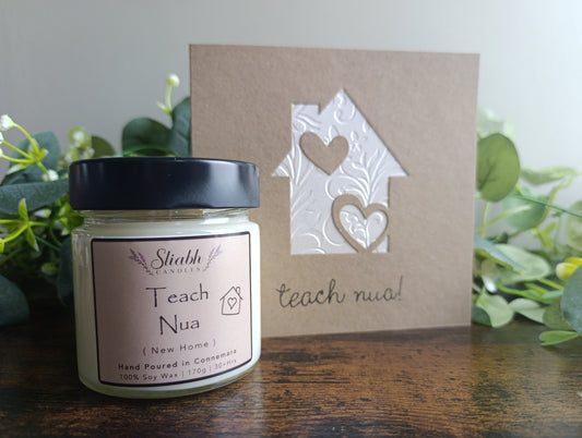 Teach Nua / New Home Soy Wax Candle & Irish Card Gift Set – Handmade in Connemara