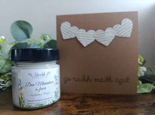 Teacher / SNA Appreciation Gift Set – “Don Mhúinteoir is Fearr” Candle & Card