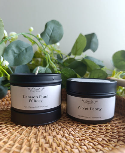 Velvet Peony Travel Tin Candle – Handmade in Connemara