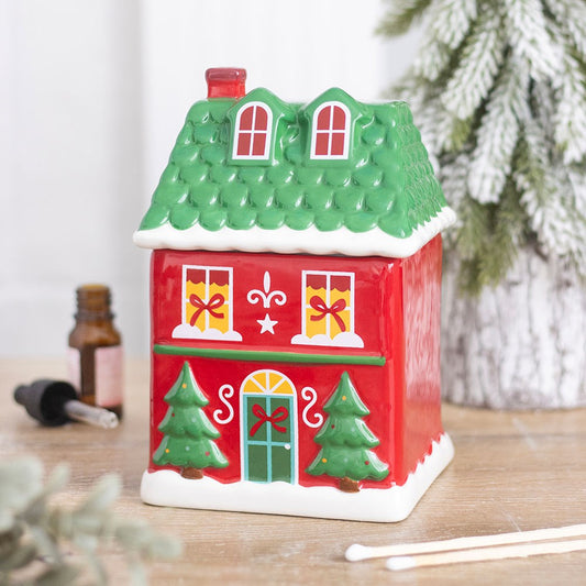 Red Christmas House Wax Burner & Oil Burner for Irish Soy Wax Melts