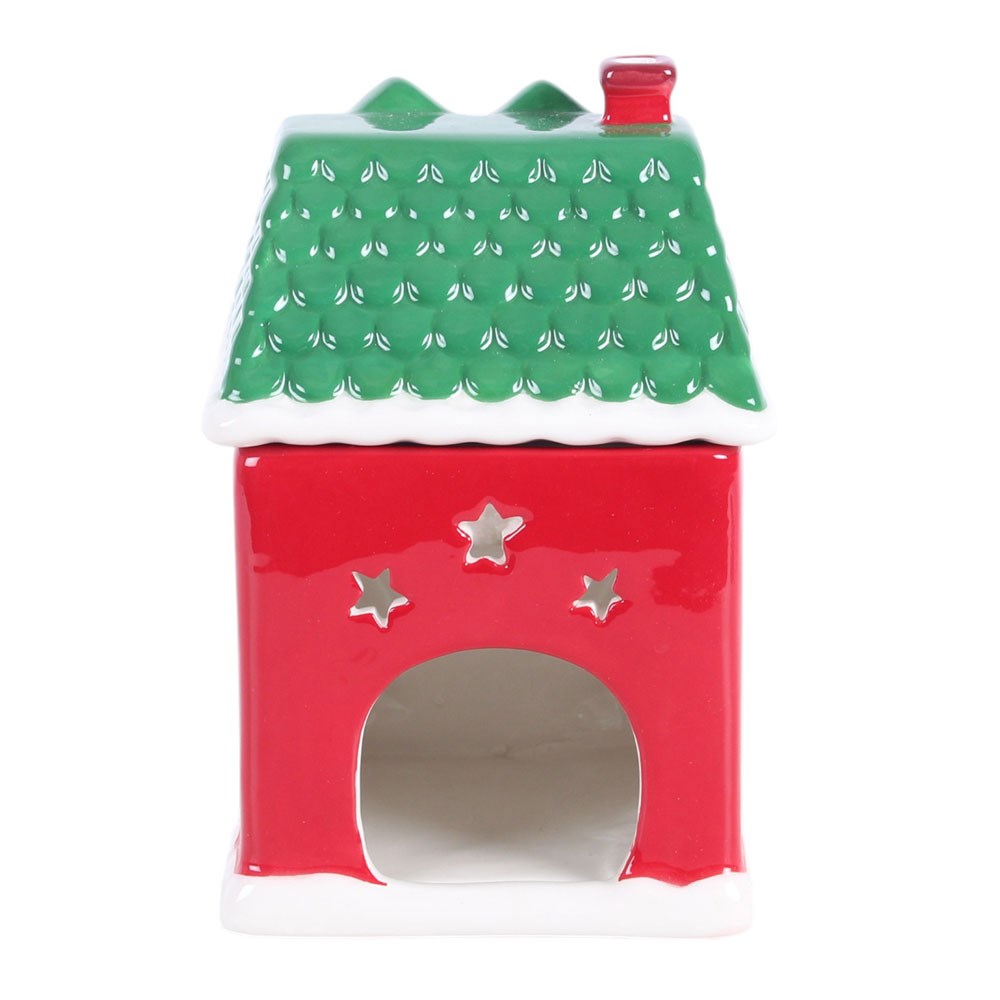 Red Christmas House Wax Burner with Hand-Poured Irish Soy Wax Melts